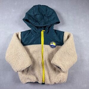 Zara Baby Boys Teal Beige Sherpa Fleece Hooded Jacket 18-24 Months Alone Nature